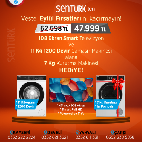 Vestel 2'li Beyaz Eşya Seti (CMIP 118422 Çamaşır + 43FT9751 Smart TV)