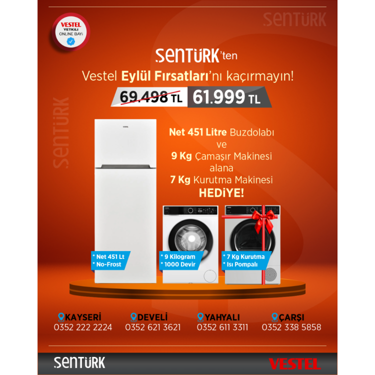 Vestel 2'li Beyaz Eşya Seti (NF 52111 Buzdolabı + CMI 97402 Çamaşır)