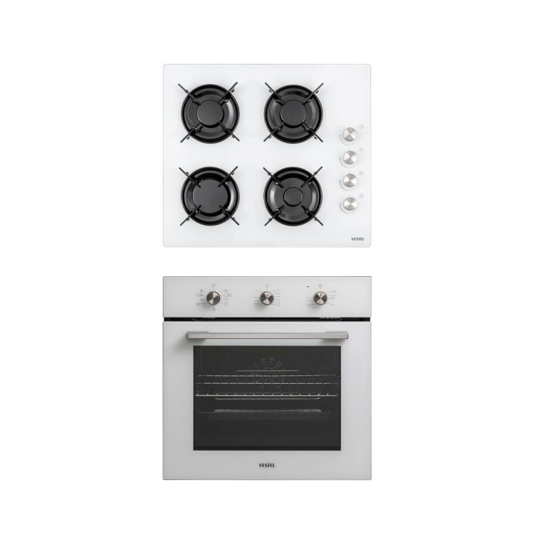 Vestel 2'li Fırın Ocak Beyaz Ankastre Set (61041 B-DG ve 6682 B-LF)