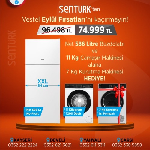 Vestel 2'li Beyaz Eşya Seti (CMIP 118422 Çamaşır + NF64011 Buzdolabı)